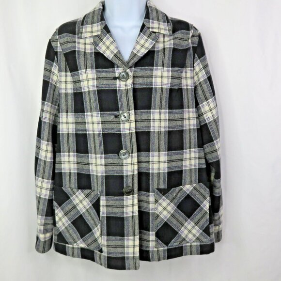Pendleton Jackets & Blazers - Pendleton Plaid Shirt Jacket Size M Black White Red Wool Shacket Pockets Buttons